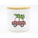 Pojemnik ceramiczny z dekorem samochód 700 ml 10 x 10 x 10 cm biały