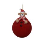 Bombka szklana flokowana z misiem 8 cm bordowy