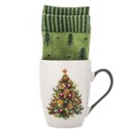 Kubek 360 ml ze skarpetami w choinki zielony