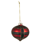 Bombka szklana dekorowana złotym brokatem krata 8 cm czerwono-zielony