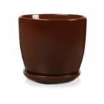 Donica ceramiczna z podstawkiem brązowa 14 cm