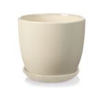 Donica ceramiczna z podstawkiem kremowa 12 cm
