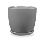 Donica ceramiczna z podstawkiem szara 14 cm