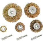 Szczotki stalowe 25, 40, 50, 60, 75 komplet 5 sztuk + 3 trzpienie