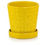 Donica ceramiczna z podstawkiem musztardowa 15 cm