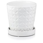 Donica ceramiczna z podstawkiem biała 15 cm