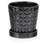 Donica ceramiczna z podstawkiem czarna 15 cm
