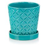 Donica ceramiczna z podstawkiem turkusowa 15 cm