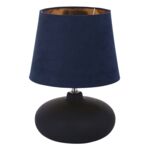 Lampa stołowa z czarną podstawą ceramiczną 21 x 30cm i kloszem granatowo-złotym