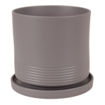 Doniczka cylinder Rille 17 cm + podstawka basaltowy matowy