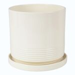 Doniczka cylinder Rille 17 cm + podstawka kremowy