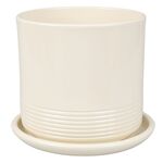 Doniczka cylinder Rille 15 cm + podtstawka kremowy