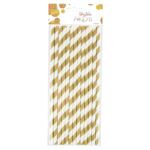 Słomka papierowa złote paski 12 sztuk