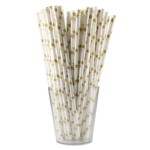 Słomka papierowa w gwiazdki złoto-biały 12 sztuk