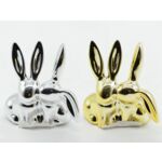 Figurka ceramiczna zając 7,1 cm srebrny / złoty