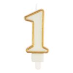 Świeczka cyfra 1 biało-złoty