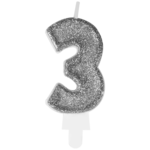 Świeczka premium cyfra 3 srebrny