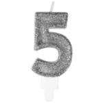 Świeczka premium cyfra 5 srebrny
