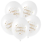 Balon ze złotym nadrukiem Happy Birthday 5 sztuk