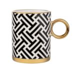 Kubek Gold Dream II porcelanowy 350 ml ze złotym uchem dekoracja czarno-biały