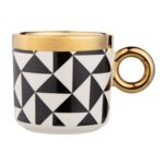 Kubek Gold Dream porcelanowy 350 ml ze złotym uchem i obwódką trójkąty czarno-biały