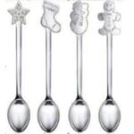 Komplet 4 łyżeczek z ozdobnym bożonarodzeniowym wykończeniem srebrny