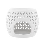 Kominek porcelanowy zapachowy dekorowany w listki 10,5 x 10,5 x 8,5 cm biały