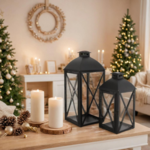 Komplet 2 latarenek metalowych 16,5 x 16,5 x 38 cm + 13,5 x 13,5 x 29 cm czarny