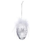 Bombka transparentna jajko ze srebrnym brokatem 10 x 6 x 6 cm