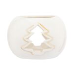 Świecznik porcelanowy choinka ze złotem 9 x 9 x 6 cm biały