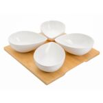 Komplet miseczek łezki do dipów na podstawce bambusowej Adria kwadratowe biały
