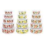 Pojemniki emaliowane z pokrywką owoce 10 cm + 12 cm + 14 cm + 16 cm + 18 cm mix kolorów