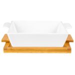 Naczynie ceramiczne Modeno na podstawie bambusowej kwadratowe 26 x 26 cm biały