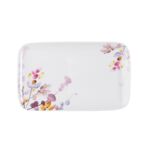Talerz prostokątny Japandi 22,5 x 12,5 cm kwiaty biały
