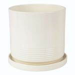 Doniczka cylinder Rille 21 cm + podstawka kremowy