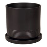 Doniczka cylinder Rille 19 cm + podstawka matowy czarny