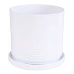 Doniczka cylinder Rille 19 cm + podstawka biały