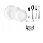 Zestaw obiadowy Prima & Hanna dla 6 osób talerze + szklanki + sztućce