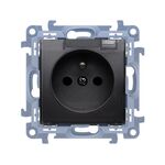 Gniazdo pojedyncze z uziemieniem czarne klapka transparentna SIMON10