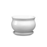 Doniczka ceramiczna z podstawką kokarda 17 x 23,5 cm biały połysk symbol 660
