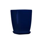 Doniczka ceramiczna z podstawką kwadrat pękaty 26 x 18 cm granatowy połysk symbol 37