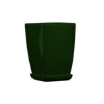Doniczka ceramiczna z podstawką kwadrat pękaty 26 x 18 cm zielony połysk symbol 37