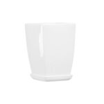 Doniczka ceramiczna z podstawką kwadat pękaty 33 x 24 cm biały (odcień szary) połysk symbol 38