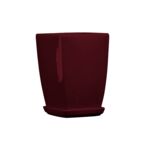 Doniczka ceramiczna z podstawką kwadrat pękaty 26 x 18 cm bordowy połysk symbol 37