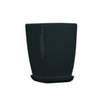 Doniczka ceramiczna z podstawką kwadrat pękaty 26 x 18 cm antracyt połysk symbol 37