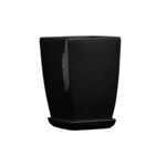 Doniczka ceramiczna z podstawką kwadrat pękaty 33 x 24 cm czarny połysk symbol 38