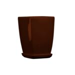 Doniczka ceramiczna z podstawką kwadrat pękaty 33 x 24 cm brąz połysk symbol 38