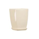 Doniczka ceramiczna z podstawką kwadrat pękaty 33 x 24 cm krem połysk symbol 38