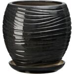 Doniczka ceramiczna z podstawką naomi 44 x 40 cm czarny połysk symbol 1014