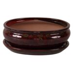 Donica szkliwiona Bonsai z podstawką 25,5 x 10 cm czerwony